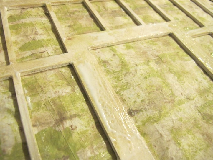 Step 1: paint base color; when dry, add layer of glue