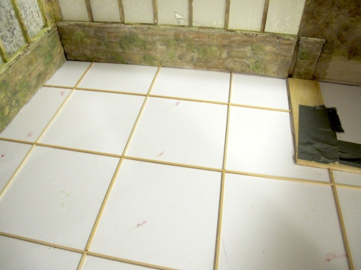 A grid created with thin wood strips.